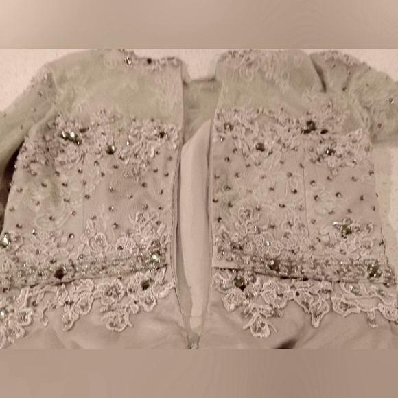 Long Sleeve Formal Lace Maxi Long Sleeve, Clear Jewels, Beads,Sequin, Pleated, 8 - Picture 9 of 16